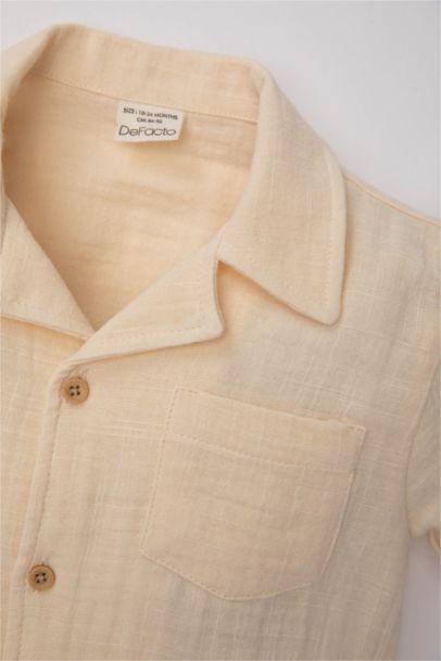 Baby Boy Open Collar Muslin Short Sleeve Shirt