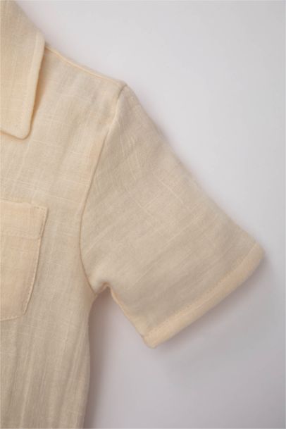 Baby Boy Open Collar Muslin Short Sleeve Shirt