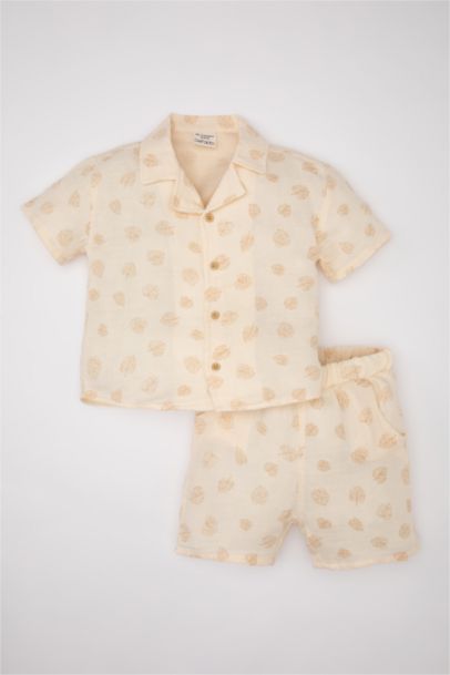 Baby Boy Muslin Patterned Shirt Shorts 2 Piece Set