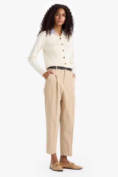 Carrot Fit High Waist Belted Crop Trousers