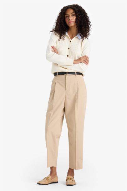 Carrot Fit High Waist Belted Crop Trousers