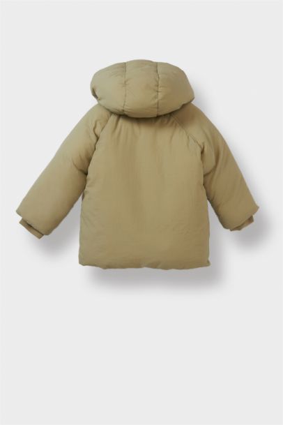 Kapüşonlu Cepli Çıtçıtlı Fermuarlı Şişme Mont Kız Bebek