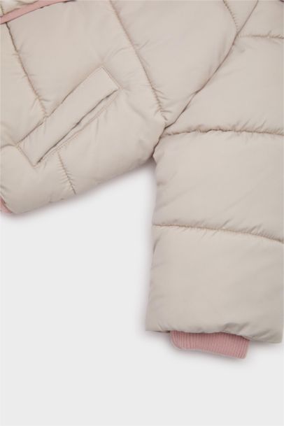 Baby Girl Hooded Zippered Multicolored Puffer Jacket