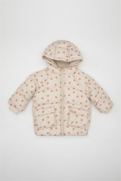 Girl Hooded Floral Puffer Jacket