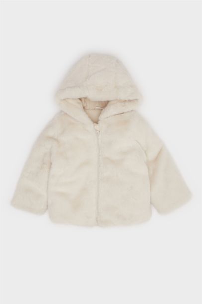 Baby Girl Hooded Zippered Plush Jacket