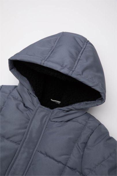 Su Geçirmez Ribana Kapüşonlu Polar Astarlı Şişme Mont Erkek Bebek