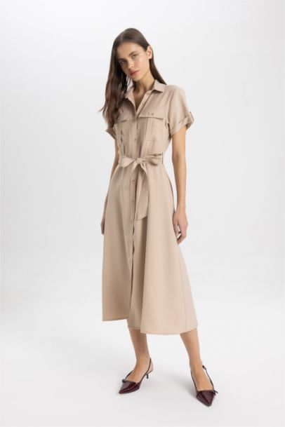 Shirt Collar Midi Dress