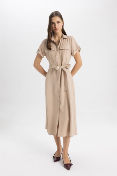 Shirt Collar Midi Dress