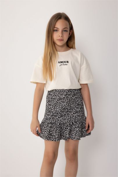 Girl Printed Short Sleeve T-Shirt Skirt 2 Piece Set
