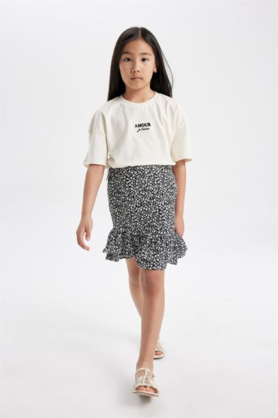 Girl Printed Short Sleeve T-Shirt Skirt 2 Piece Set