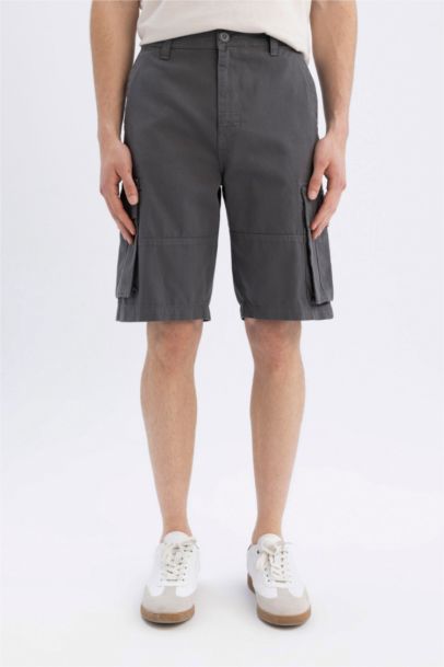 Cargo Fit Gabardine Regular Hem Bermuda Shorts