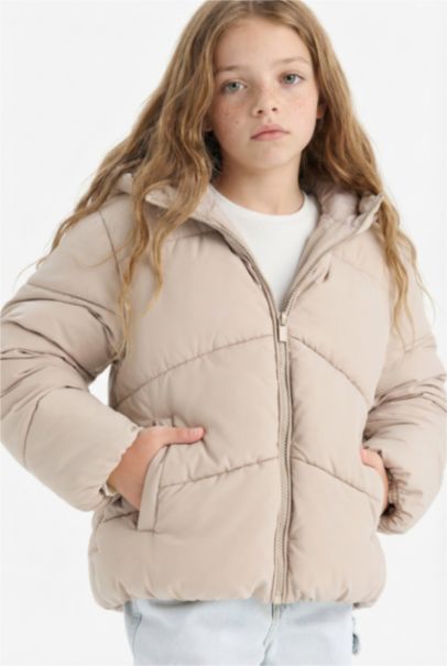 Girl Waterproof Hooded Zippered Puffer Jacket