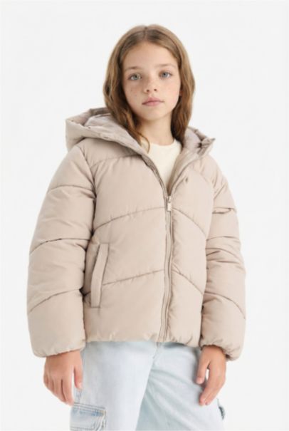 Girl Waterproof Hooded Zippered Puffer Jacket