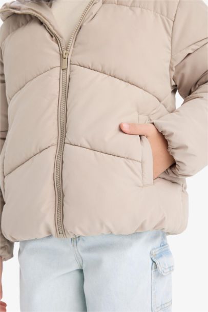 Girl Waterproof Hooded Zippered Puffer Jacket