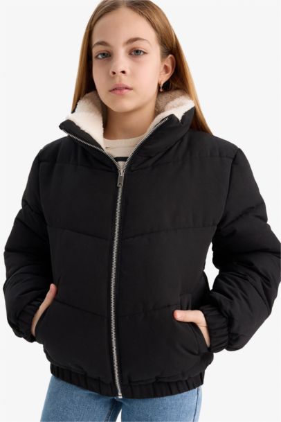 Girl Plush Lined Zippered Puffer Jacket