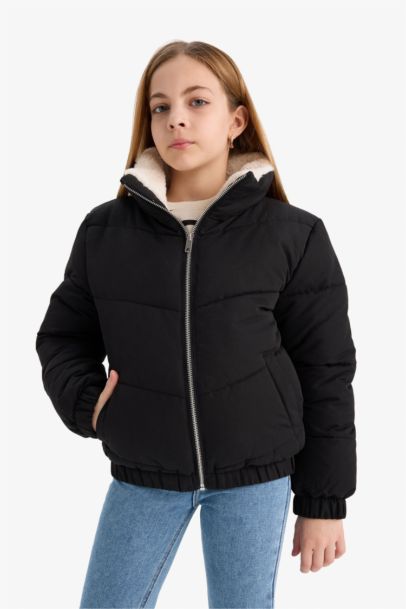 Girl Plush Lined Zippered Puffer Jacket