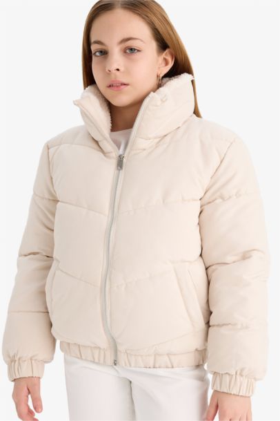 Girl Plush Lined Zippered Puffer Jacket