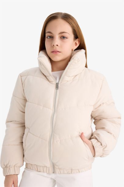 Girl Plush Lined Zippered Puffer Jacket
