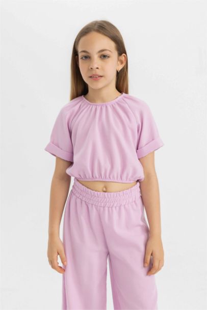 Girl Linen Short Sleeve Blouse Trousers 2 Piece Set