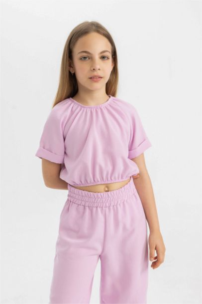 Girl Linen Short Sleeve Blouse Trousers 2 Piece Set