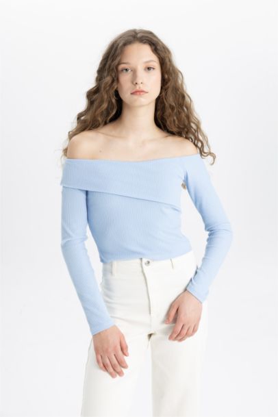 Slim Fit Off Shoulder Camisole Long Sleeve T-Shirt