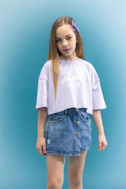 Girl Printed Short Sleeve Crop T-Shirt