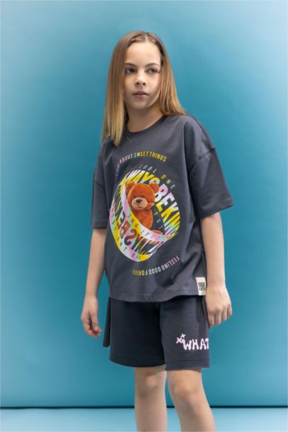 Girl Oversize Fit 3D Printed Short Sleeve T-Shirt
