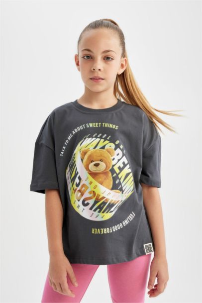 Girl Oversize Fit 3D Printed Short Sleeve T-Shirt