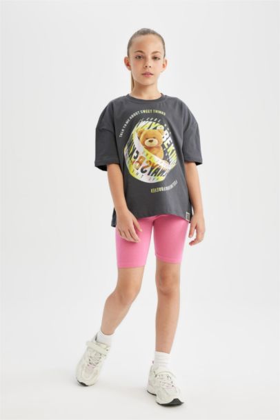 Girl Oversize Fit 3D Printed Short Sleeve T-Shirt