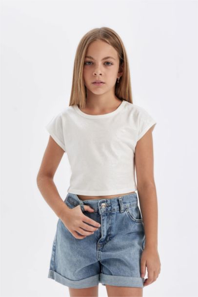 Girl Slim Fit Ribbed Camisole Short Sleeve T-Shirt