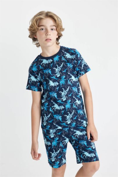 Boy Dinosaur Printed Short Sleeve 2 Piece Pajama Set
