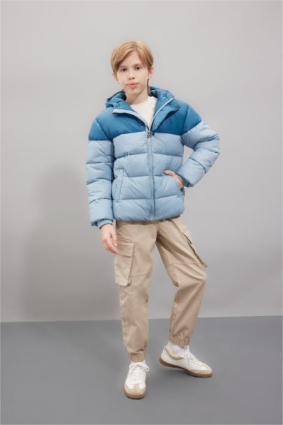 Boy Hooded Water Repellent Fleece Lined Puffer Jacket