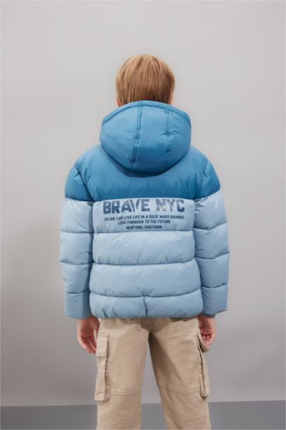 Boy Hooded Water Repellent Fleece Lined Puffer Jacket