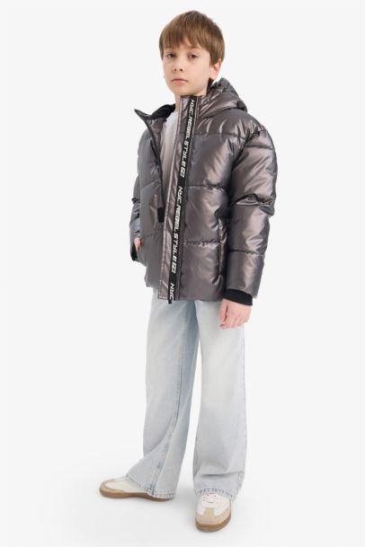 Su İtici Kapüşonlu Polar Astarlı Şişme Mont Erkek Çocuk