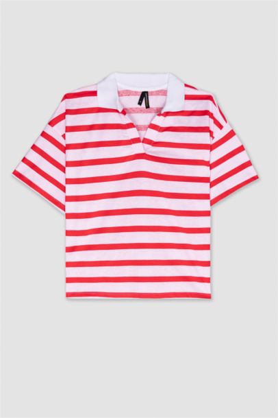 Relax Fit Cotton Striped Polo T-Shirt