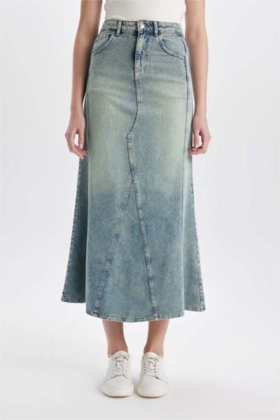 Long Fit Denim Skirt