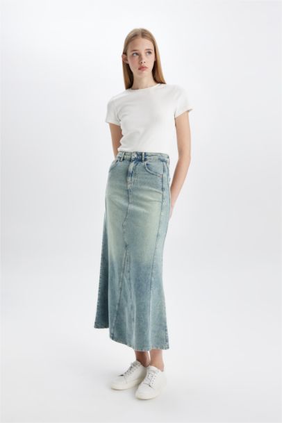 Long Fit Denim Skirt