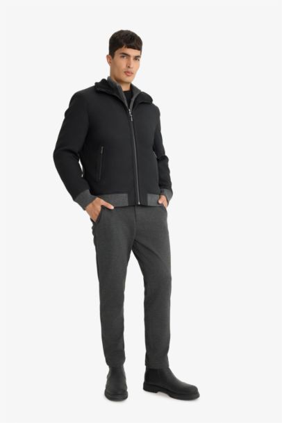 Slim Fit Lined Faux Leather Puffer Jacket