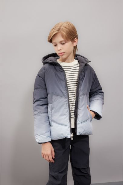 Su Geçirmez Çift Taraflı Kapüşonlu Şişme Mont Erkek Çocuk