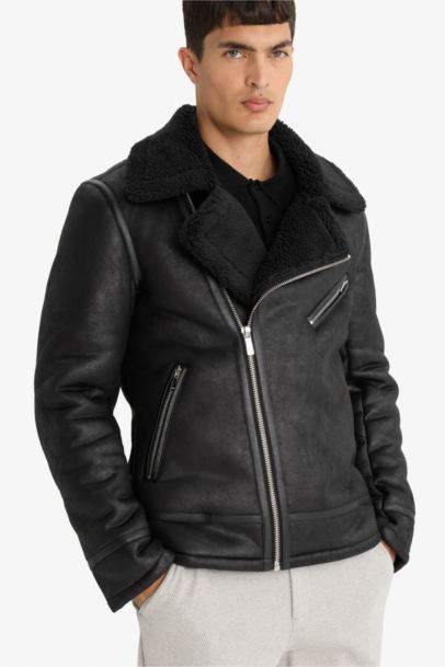 Куртка зимняя из замши, с искусственным мехом Slim Fit с карманами на молнии