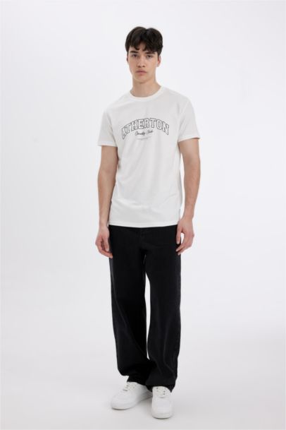 تيشيرت قطن سليم فيت مطبوع برقبة مستديرة