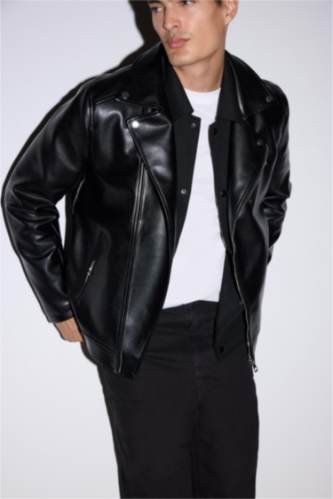 Su Ve Rüzgar İtici Slim Fit Dar Kesim Mevsimlik Astarlı Fermuarlı İç Cepli Suni Deri Biker Mont