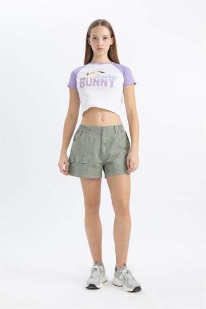 Fitted Crew Neck Printed Corduroy Short Sleeve T-Shirt