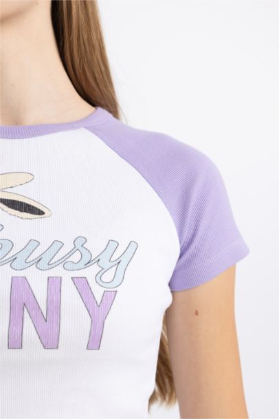 Fitted Crew Neck Printed Corduroy Short Sleeve T-Shirt