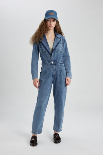Long Sleeve Denim Jumpsuit