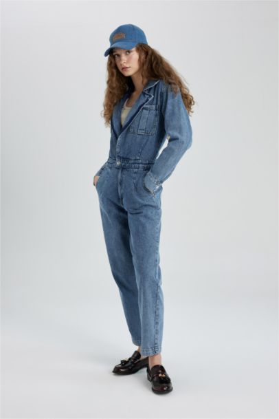 Long Sleeve Denim Jumpsuit