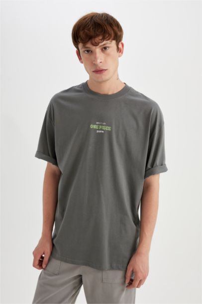 تيشيرت قطن نص كم مطبوع قصة فضفاضة من ون بيس