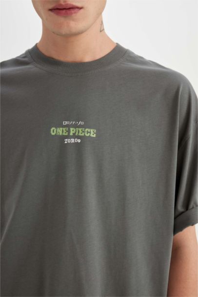تيشيرت قطن نص كم مطبوع قصة فضفاضة من ون بيس