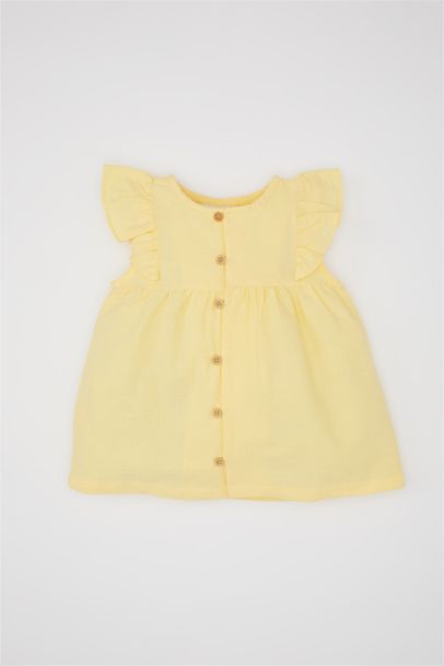 قميص بناتي بوبلين قصة عادية بياخة مستديرة