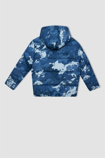 Boy Waterproof Hooded Patterned Polar Lined Puffer Jacket